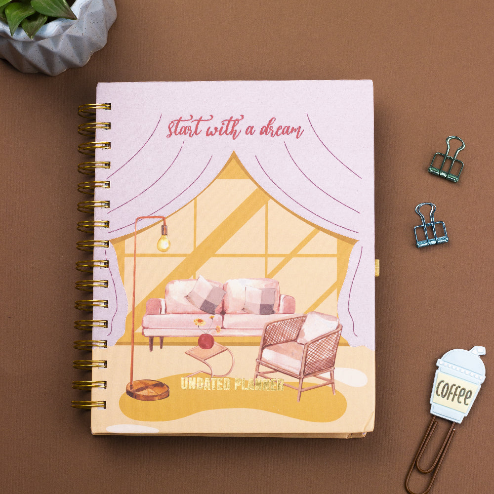 Undated Yearly Planner - Start With A Dream (2023 Collection) + Ultimate Sticker Book Undated Planners June Trading