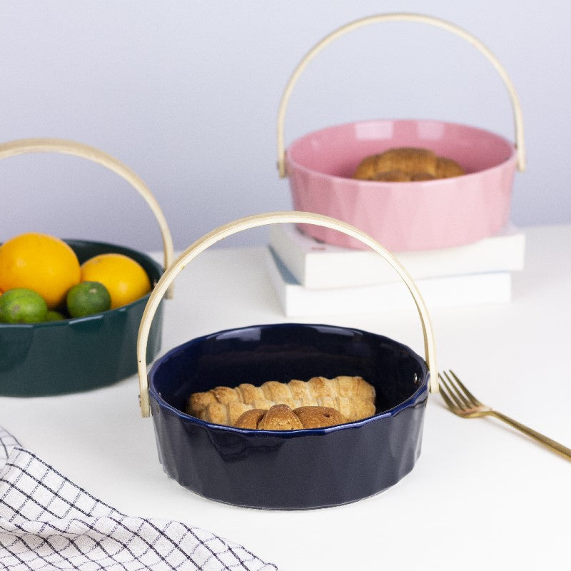 Relish Snack Serving Bowl With Wooden Handle Basket June Trading