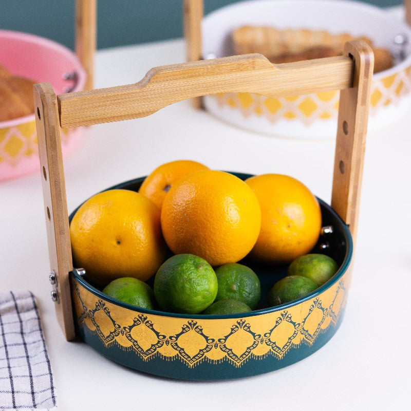 Traditional Accent Snack Serving Bowl With Wooden Handle Serving Platters June Trading Pine Green