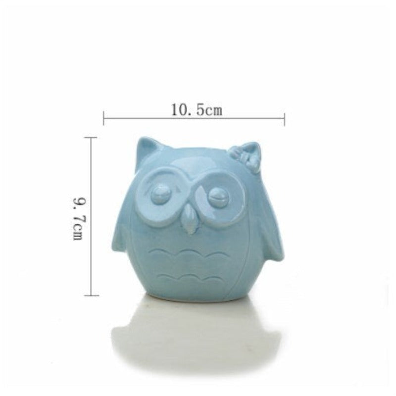 Owl Ceramic Pot For Plants Planters June Trading Ice Blue