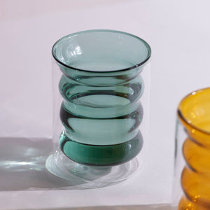 Rippled Tinted Double Walled Glass Glasses June Trading Pine Green