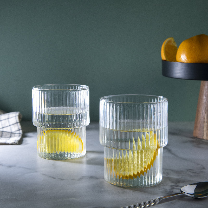 Ribbed Glass Carafe Standard (Set of 2) Glasses June Trading