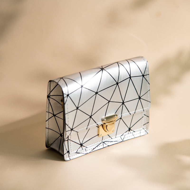 Geometric Abstract Sling Bag Women Sling Bag June Trading Silver Sheen