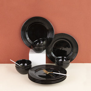 Bold Black Swirl 12 Pieces Dinnerware Dinner Sets June Trading