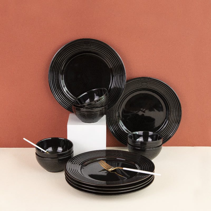 Bold Black Swirl 12 Pieces Dinnerware Dinner Sets June Trading