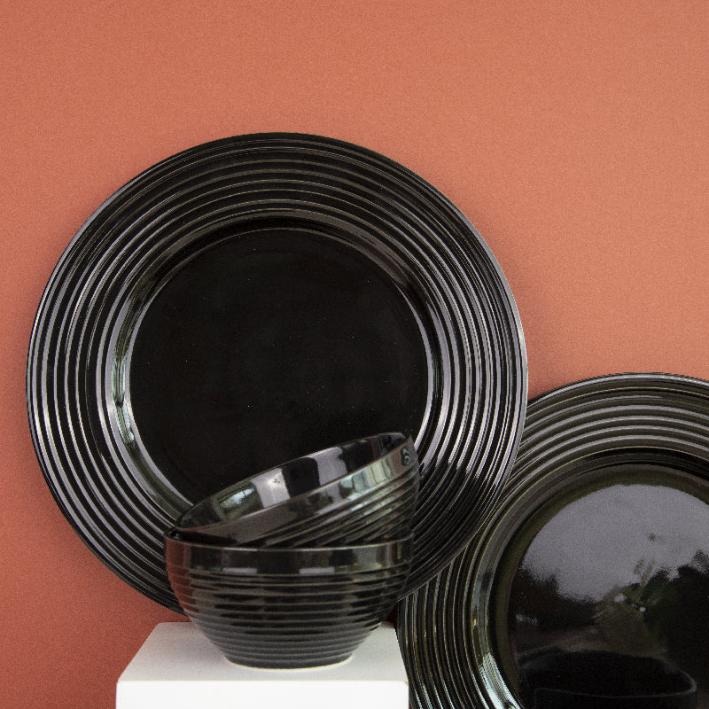 Bold Black Swirl 12 Pieces Dinnerware Dinner Sets June Trading