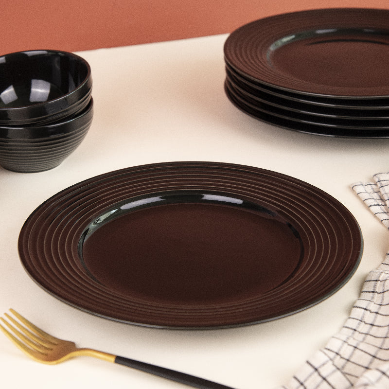 Bold Black Swirl 12 Pieces Dinnerware Dinner Sets June Trading