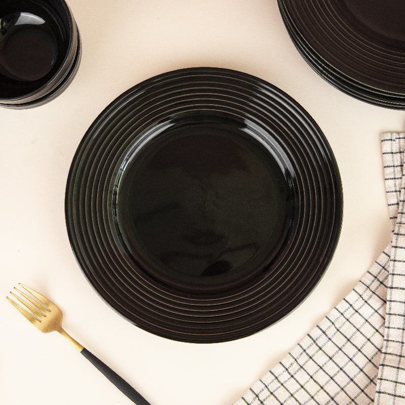 Bold Black Swirl 12 Pieces Dinnerware Dinner Sets June Trading