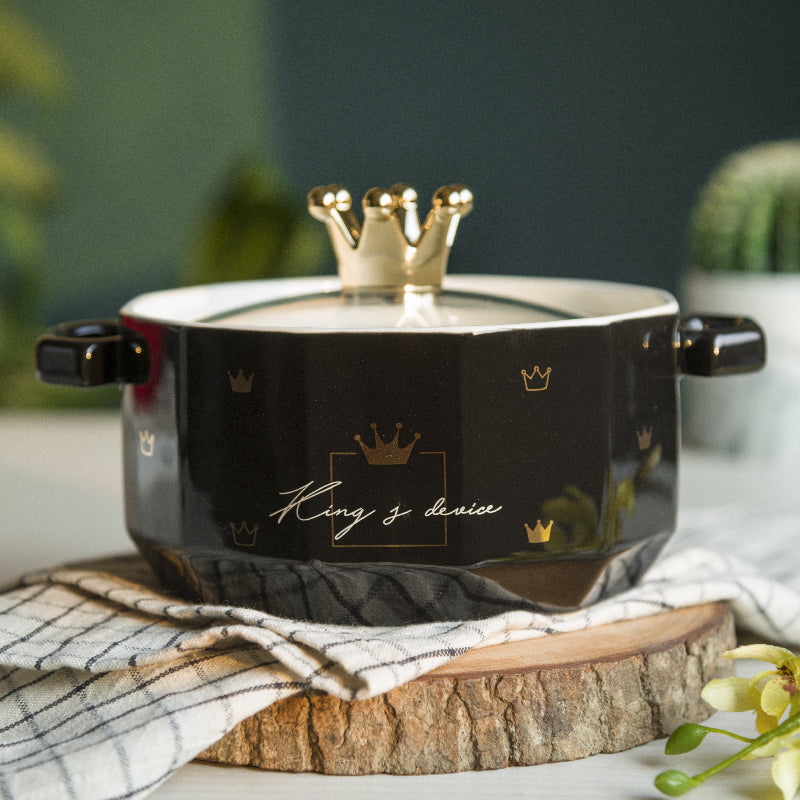Crown On Top Ceramic Casserole with Lid Casserole June Trading Onyx Black