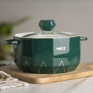 Classy Gold Design Ceramic Casserole with Lid Casserole June Trading Basil Green