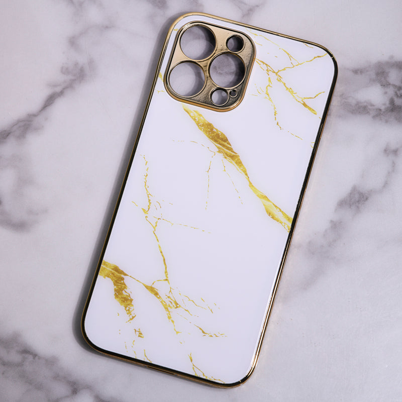 Marble Pattern Rose Gold Edge iPhone 12 Pro Max Case iPhone 12 Pro Max June Trading Ivory White