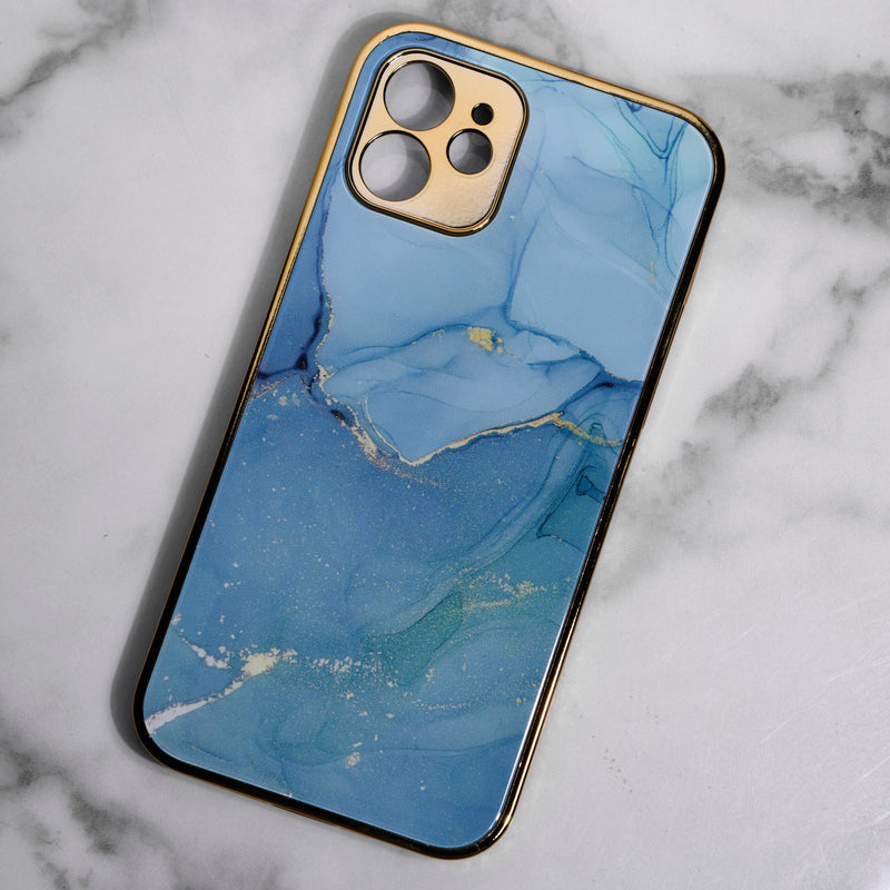 Marble Pattern Rose Gold Edge iPhone 12 Case iPhone 12 & 12 Pro June Trading Ocean Blue