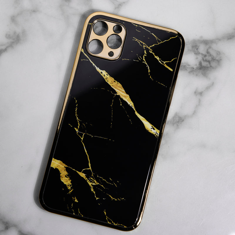 Marble Pattern Rose Gold Edge iPhone 11 Pro Max Case iPhone 11 Pro Max June Trading Jade Black