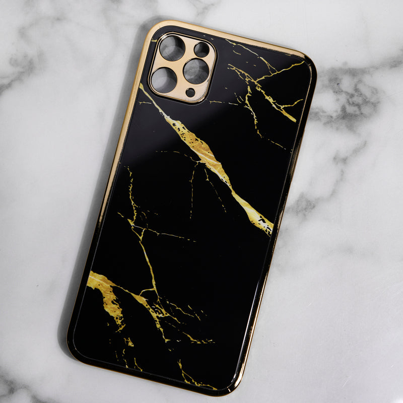Marble Pattern Rose Gold Edge iPhone 12 Pro Case iPhone 12 & 12 Pro June Trading Jade Black