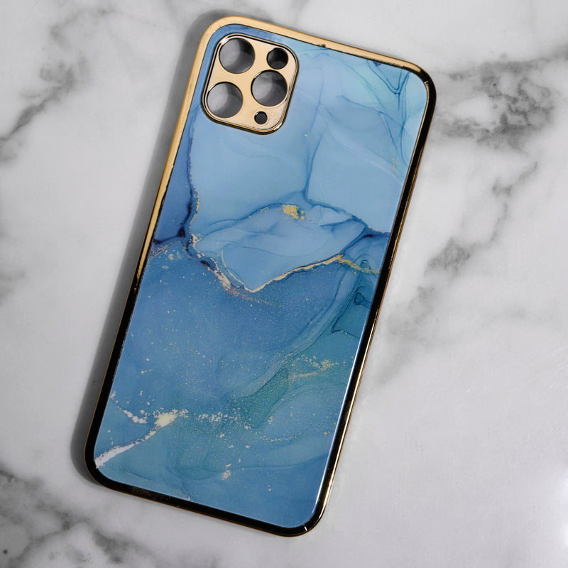 Marble Pattern Rose Gold Edge iPhone 11 Pro Case iPhone 11 Pro June Trading Ocean Blue