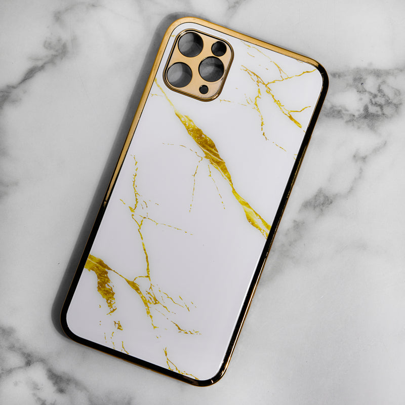 Marble Pattern Rose Gold Edge iPhone 12 Pro Case iPhone 12 & 12 Pro June Trading Pearl White