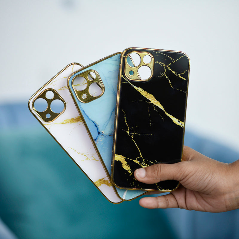 Marble Pattern Rose Gold Edge iPhone 14 Plus Case iPhone 14 Plus June Trading