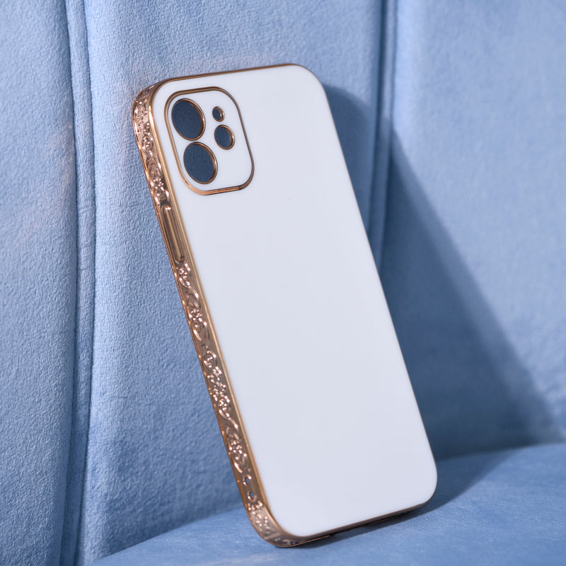 Rose Gold Carved Edge Luxury iPhone 12 Case iPhone 12 & 12 Pro June Trading Pearl White