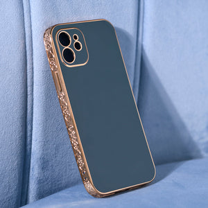 Rose Gold Carved Edge Luxury iPhone 12 Case iPhone 12 & 12 Pro June Trading Stone Blue