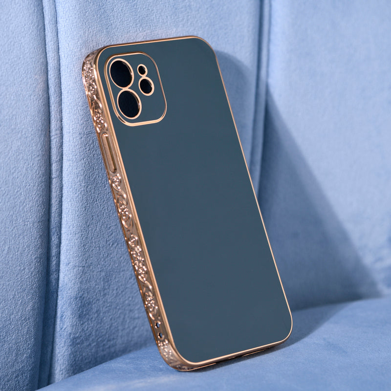 Rose Gold Carved Edge Luxury iPhone 12 Case iPhone 12 & 12 Pro June Trading Stone Blue