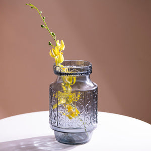 Vintage Motif Embossed Glass Vase Vases June Trading Hailstorm Black