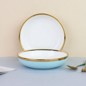 Gold Rim Colour Pop Serving Plate (7 Inches) Pasta Bowl June Trading Baby Blue