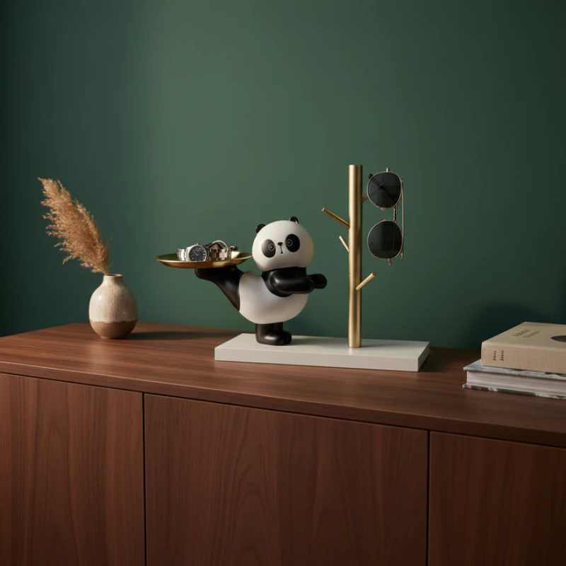 Panda Resin Key Holder With Golden Tray