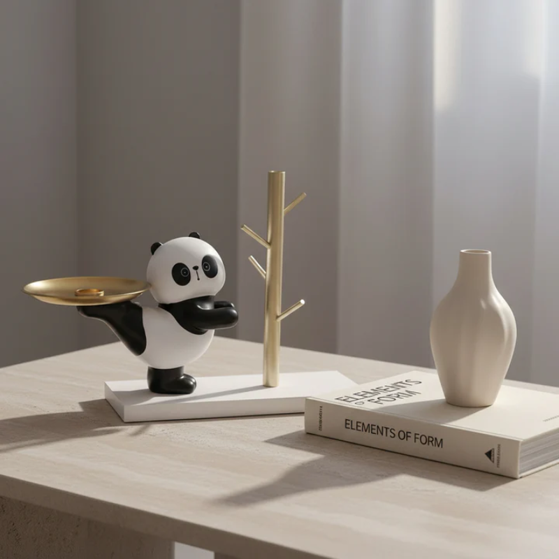 Panda Resin Key Holder With Golden Tray