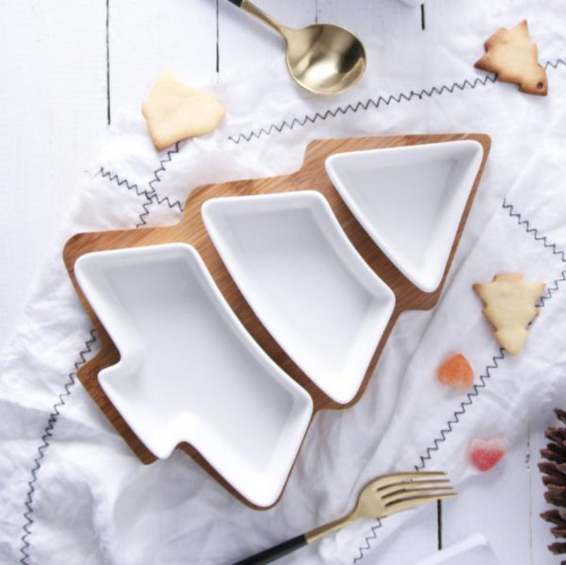 Christmas Tree Shaped Serving Tray Serving Plates June Trading Ivory White