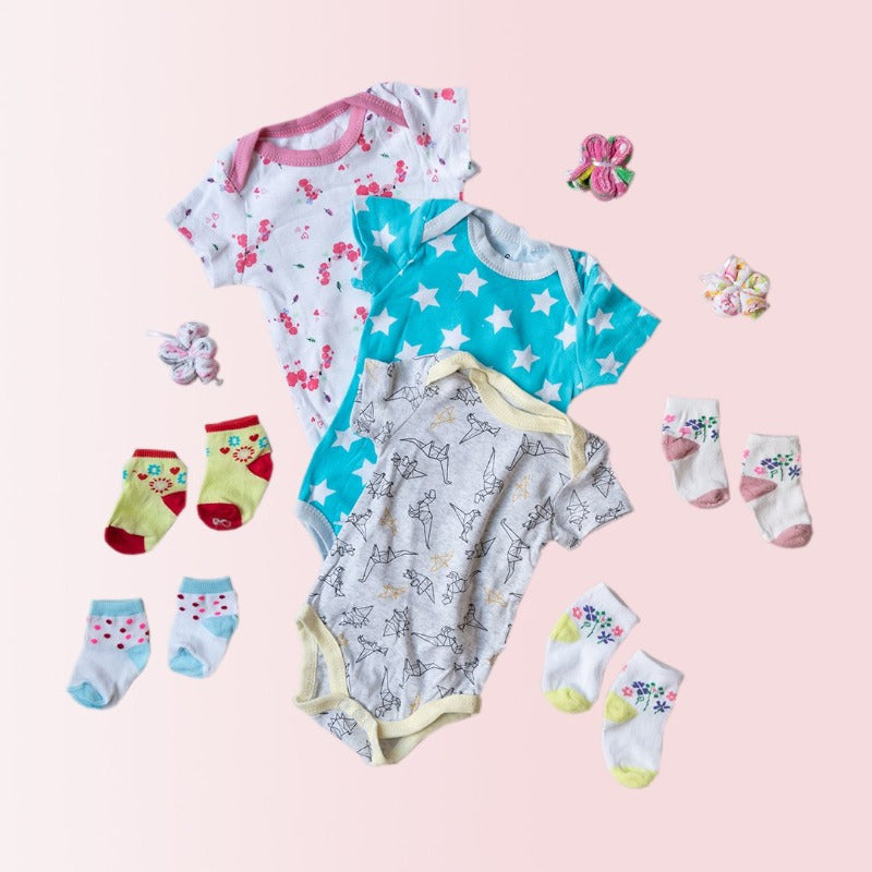 Baby White Stars Print Romper Set - (Pack of 10) Baby Gift Set June Trading