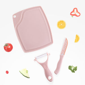 Pastel Fruit Knife, Peeler & Cutting Board Set Utility June Trading Taffy Pink
