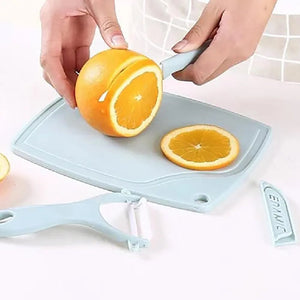 Pastel Fruit Knife, Peeler & Cutting Board Set Utility June Trading Cloud Blue