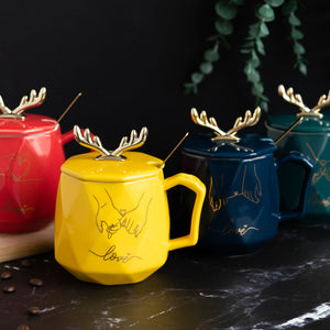 Nordic Reindeer Ceramic Mug With Lid Coffee Mugs June Trading