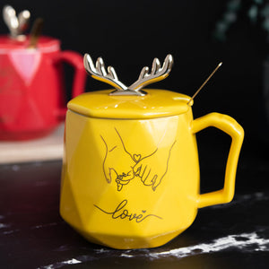 Nordic Reindeer Ceramic Mug With Lid Coffee Mugs June Trading