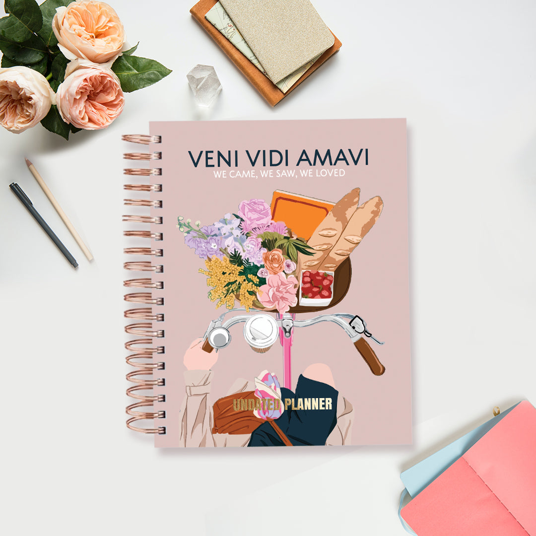 Undated Yearly Planner - Veni Vidi Amavi (2023 Collection) + Ultimate Sticker Book Undated Planners June Trading