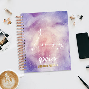 Undated Yearly Planner - Pisces (2023 Collection) + Ultimate Sticker Book Undated Planners June Trading