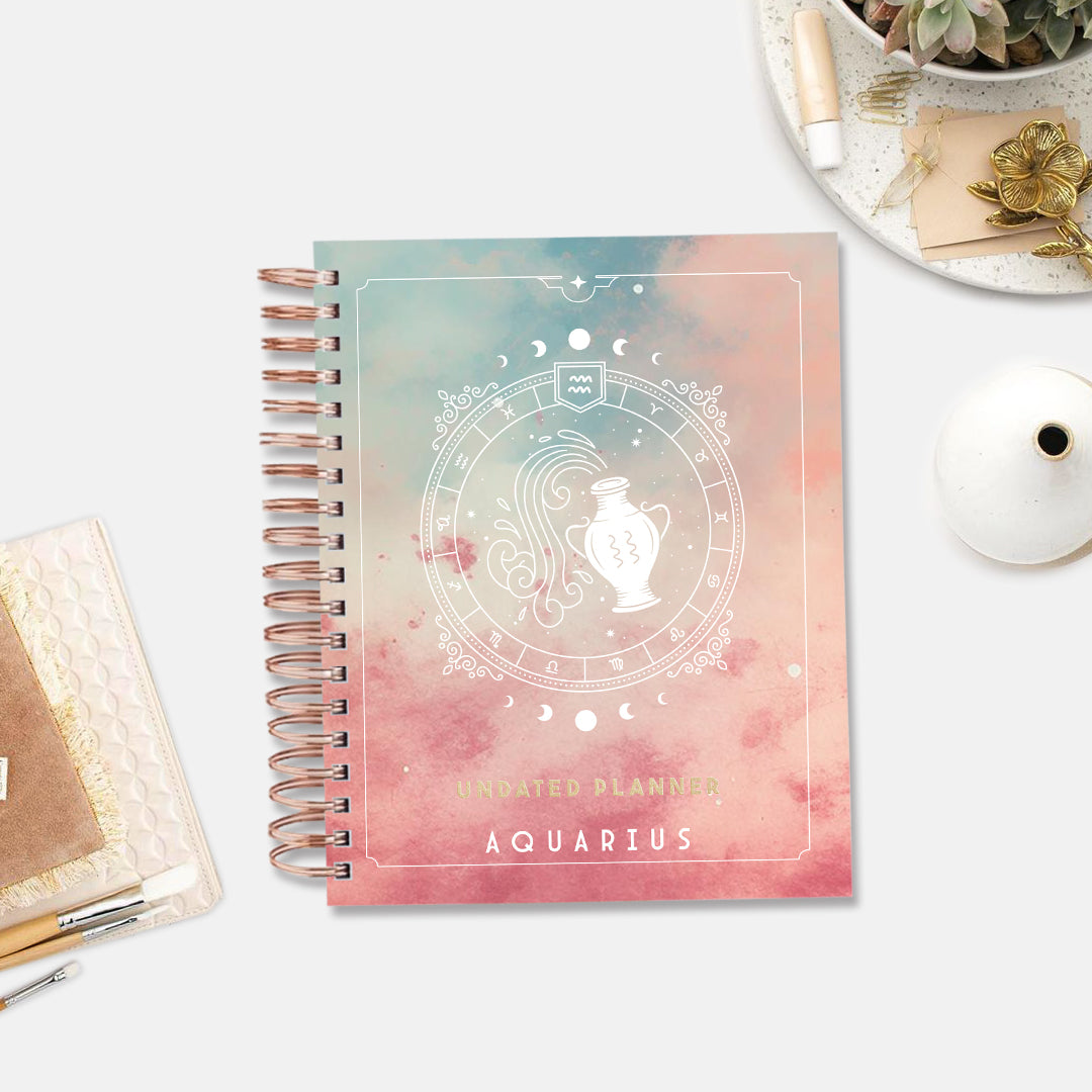 Undated Yearly Planner - Aquarius + Ultimate Sticker Book