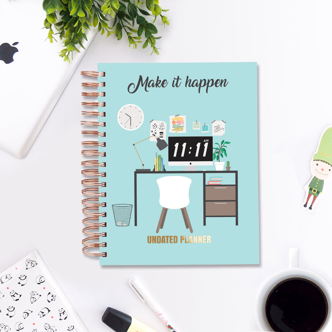 Undated Yearly Planner - Make It Happen (2023 Collection) + Ultimate Sticker Book Undated Planners June Trading