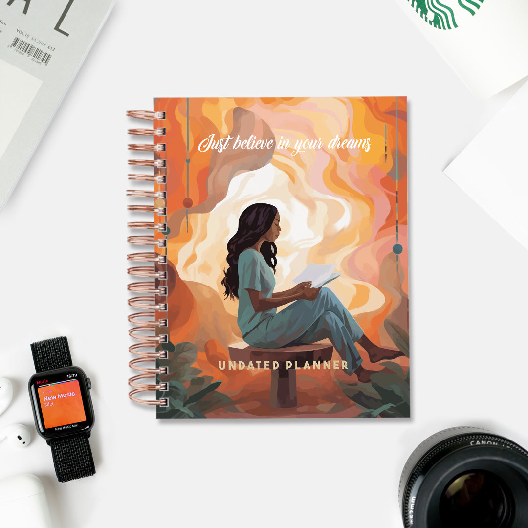 Undated Yearly Planner - Just Believe In Your Dreams + Ultimate Sticker Book