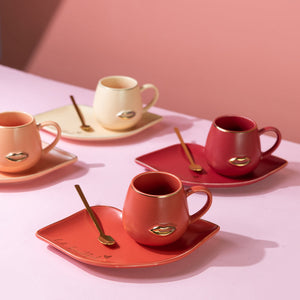 Mesmerizing Lips Tea & Coffee Cup With Tray & Spoon Coffee Mugs June Trading