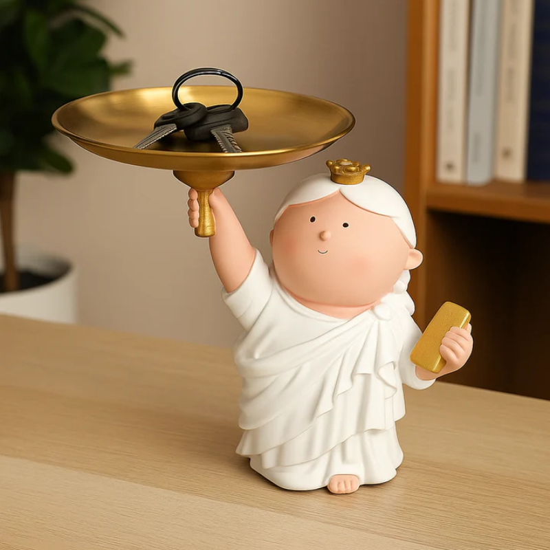 Resin Table Decor Statue With Golden Tray