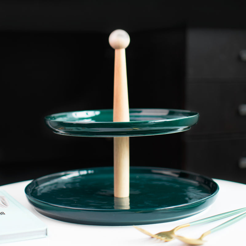 Emerald Decorative Two-Tier Snack Platter Cake Stands June Trading