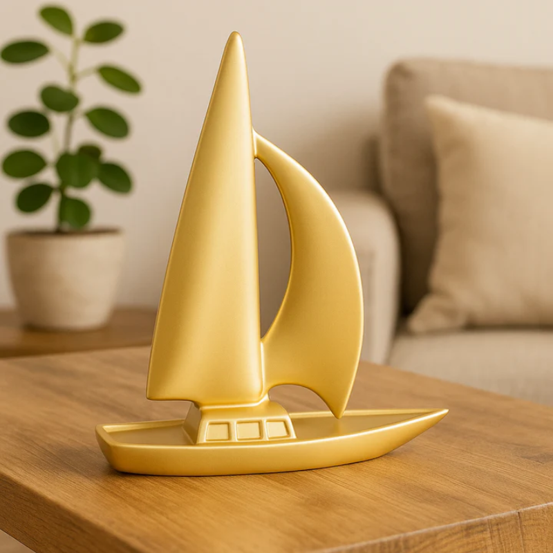 Golden Resin Sailboat Decorative Showpiece