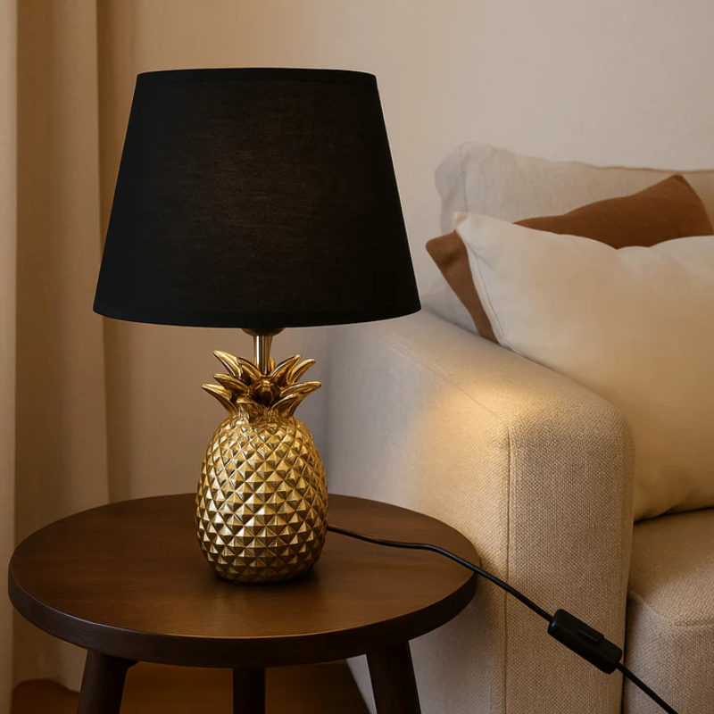 Coral Tree Golden Pineapple Table Lamp With Black Fabric Shade