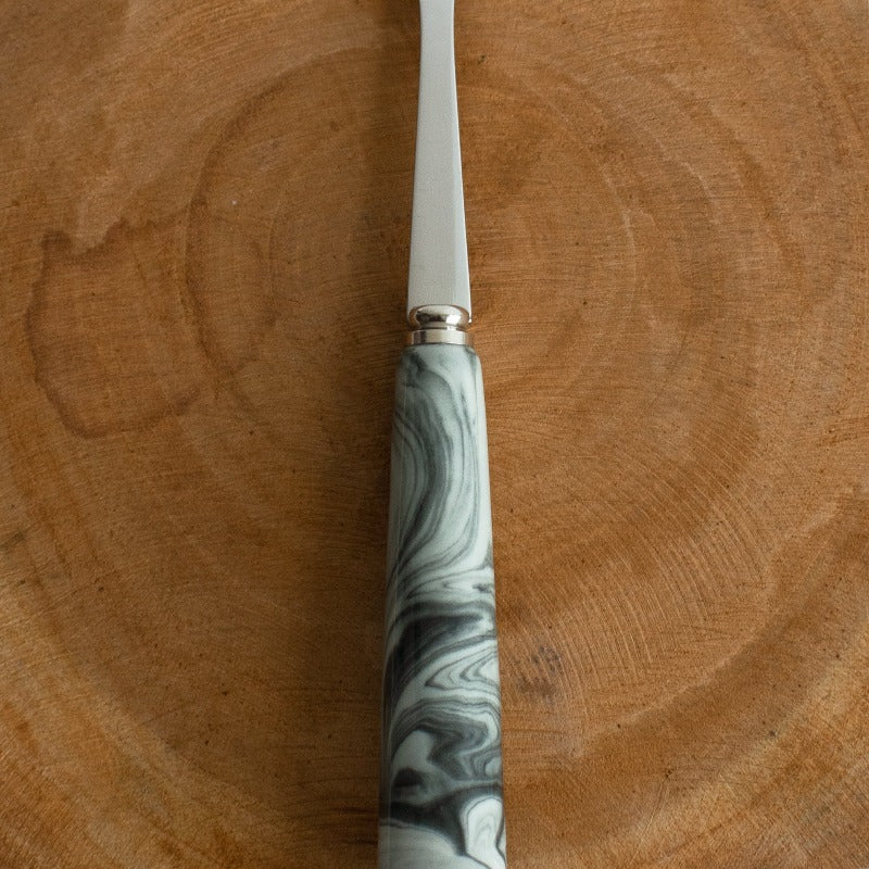 Spoon & Fork Set - White & Black Marble Tone Cutlery June Trading