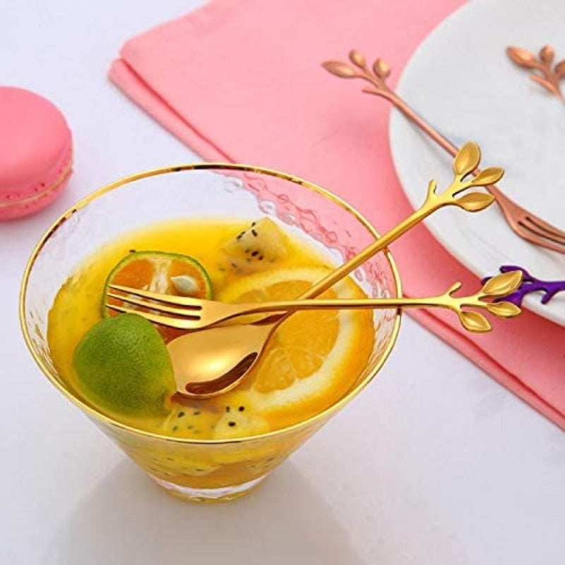 Leafy Dessert Spoon & Fork Set of 4 Cutlery June Trading   