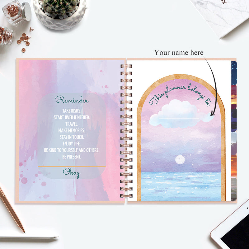 Undated Yearly Planner (2025 Collection) Growth Over Comfort + Ultimate Sticker Book