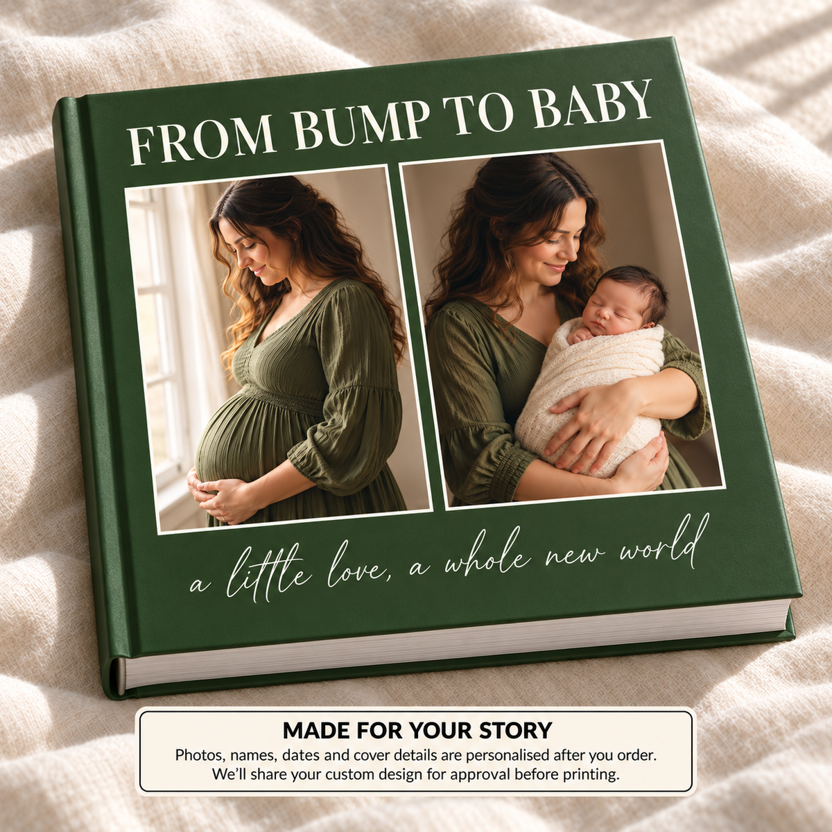 From Bump To Baby — personalised pregnancy & baby photo book cover
