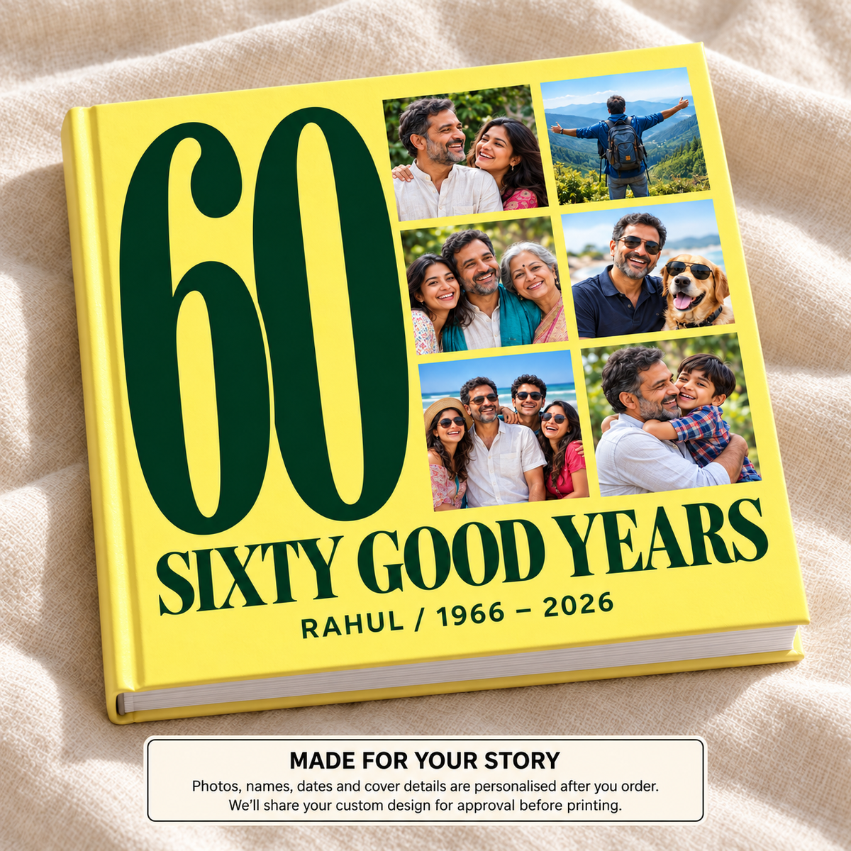 Sixty Good Years Rahul — personalised birthday photo book cover