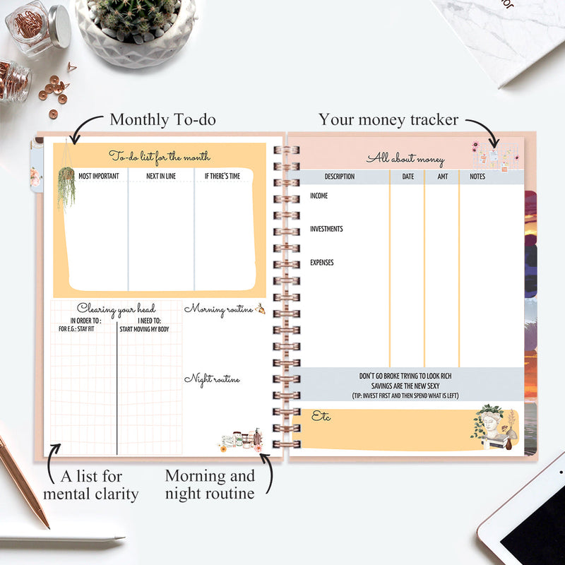 Undated Yearly Planner (2025 Collection) Be Positive + Ultimate Sticker Book